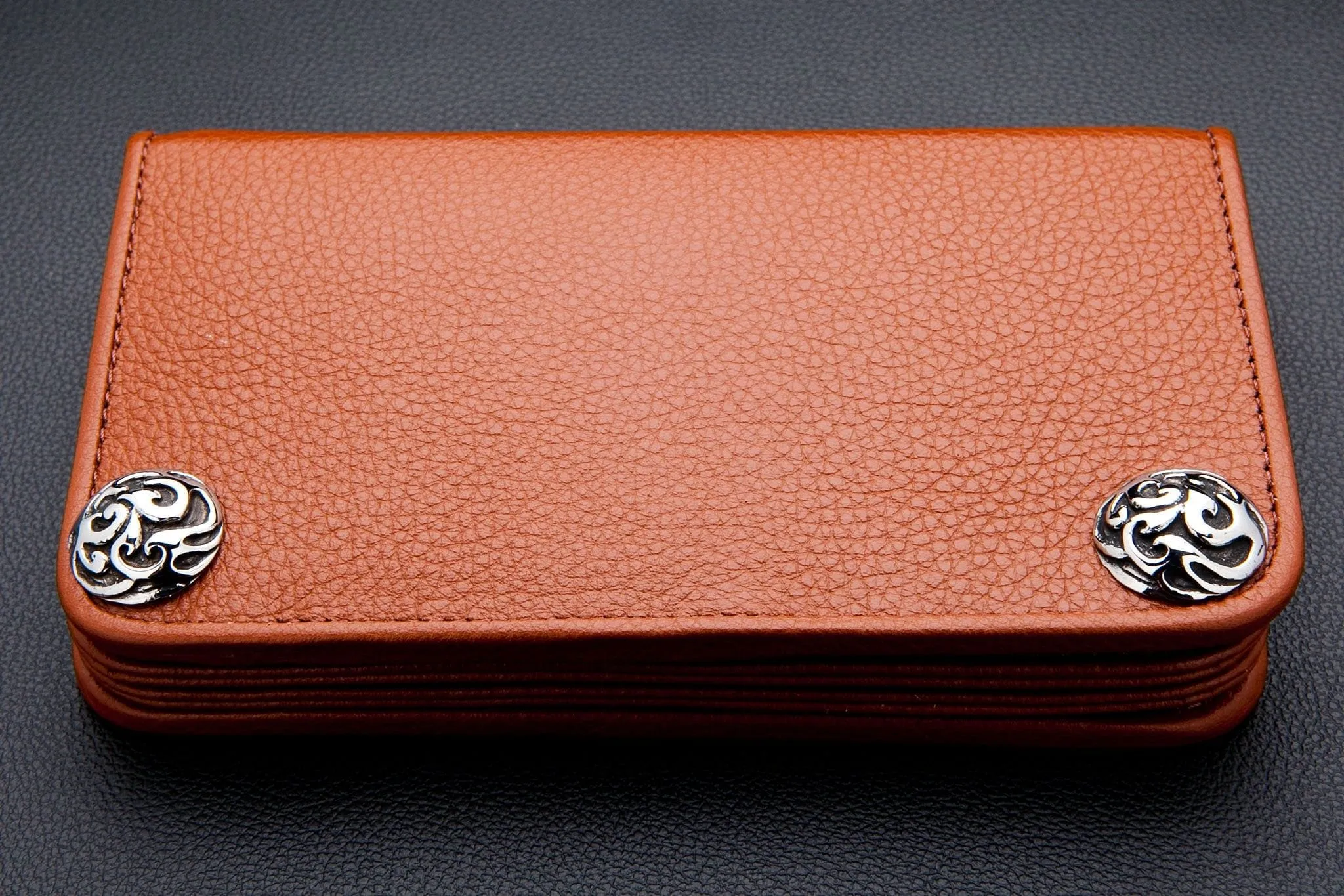 Cognac Brown Genuine Cowhide Leather Biker Wallet