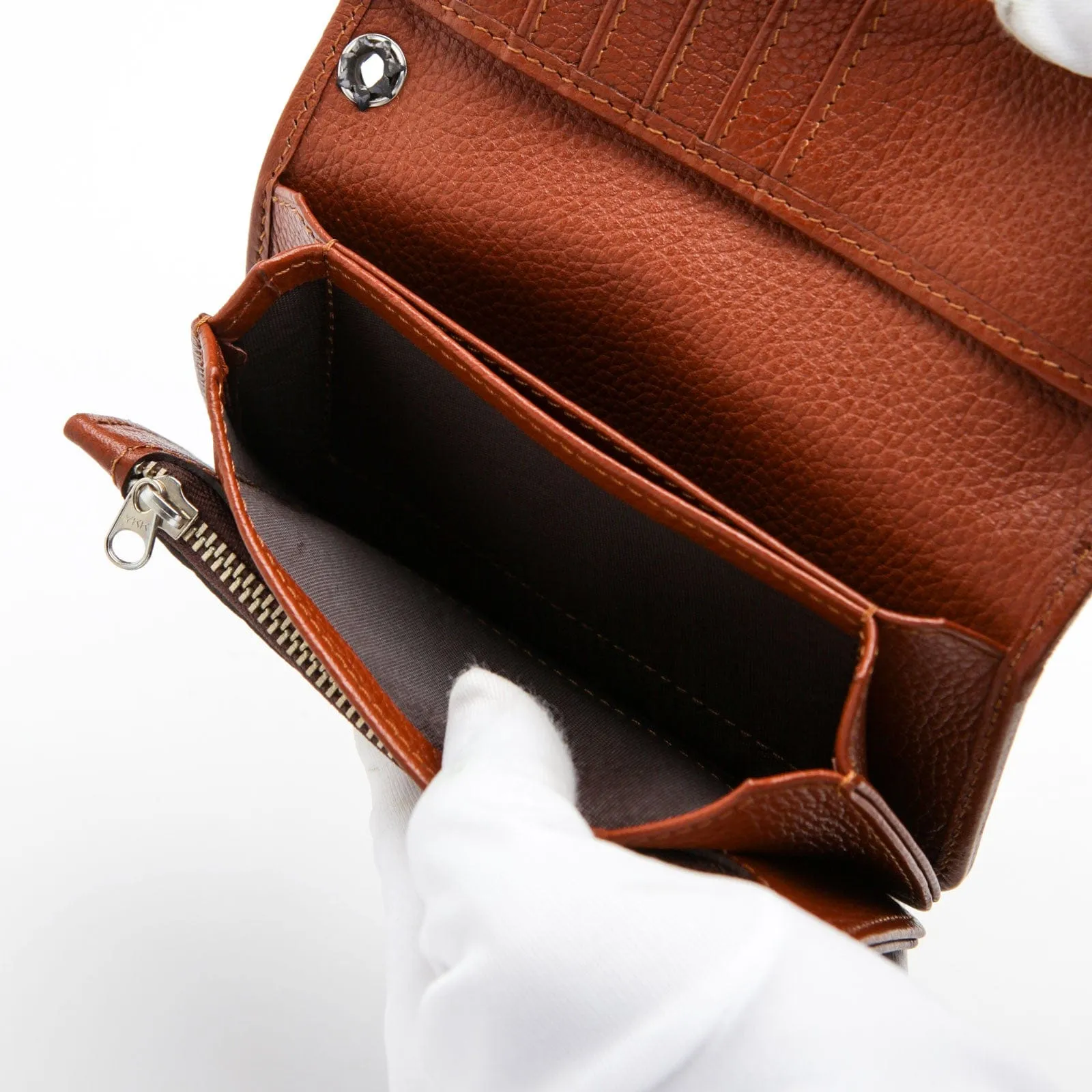 Cognac Brown Genuine Cowhide Leather Biker Wallet