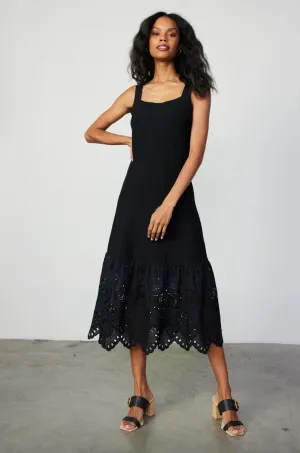 Contrast Knit Dress-Black