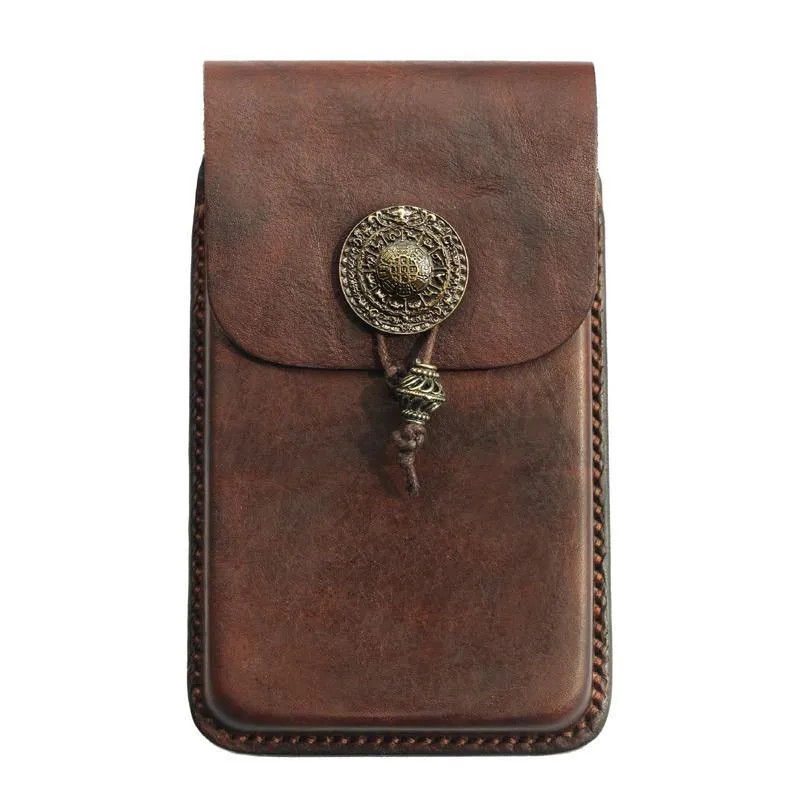 Cool Handmade Coffee Leather Mens Holster 6" Cellphone case phone pocket With Belt Loop For Men