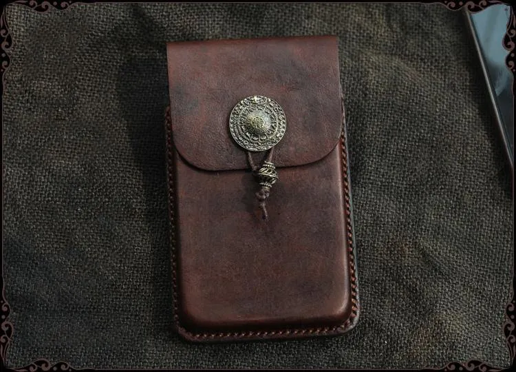 Cool Handmade Coffee Leather Mens Holster 6" Cellphone case phone pocket With Belt Loop For Men