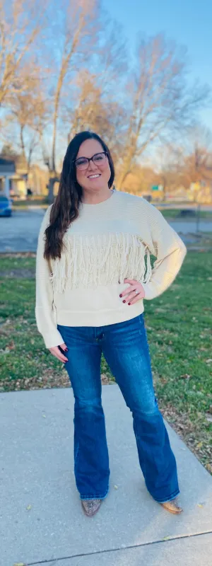 Cream Fringe Sweater