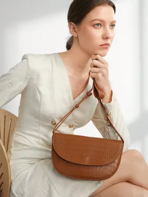 Crocodile Embossed Flap Saddle Bag