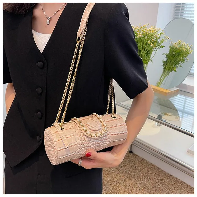 Crocodile-Print Shoulder Bag