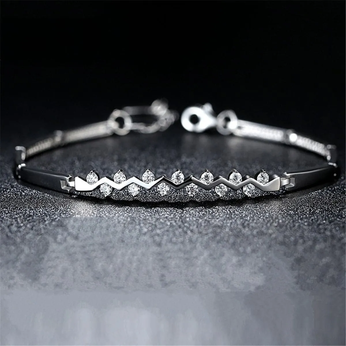 Cubic Zirconia & Silver-Plated Zigzag Ultrathin Bracelet