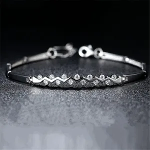 Cubic Zirconia & Silver-Plated Zigzag Ultrathin Bracelet