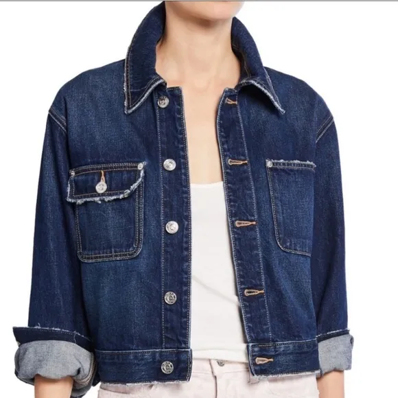 Current/Elliott The Denim 100% Cotton Oversized Cropped Sammy Jacket