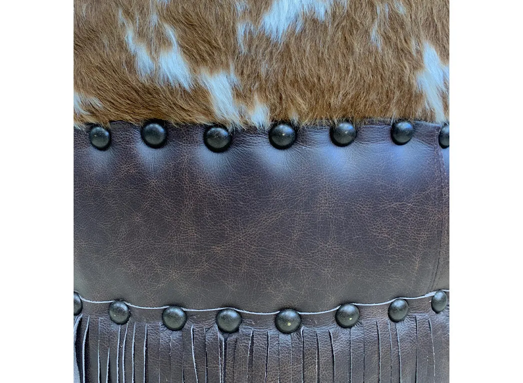 Custom Brown Hair-On Hide & Leather Ottoman