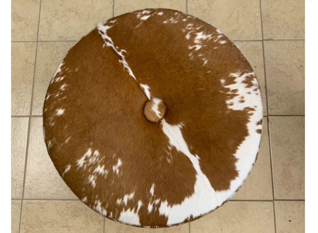 Custom Brown Hair-On Hide & Leather Ottoman