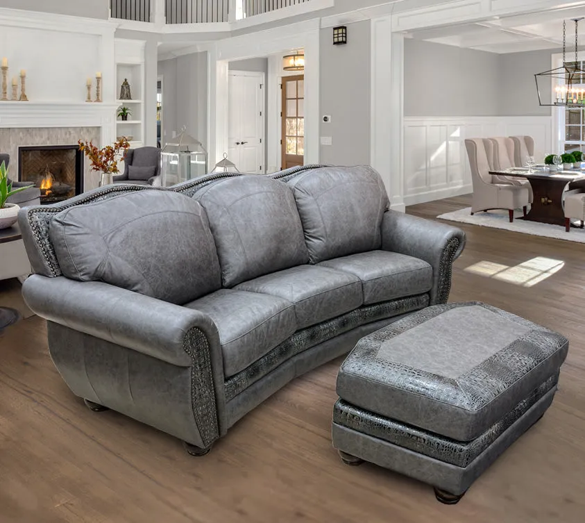 Custom Curved El Dorado Sofa in Fargo Gray & Aged Gator Gray