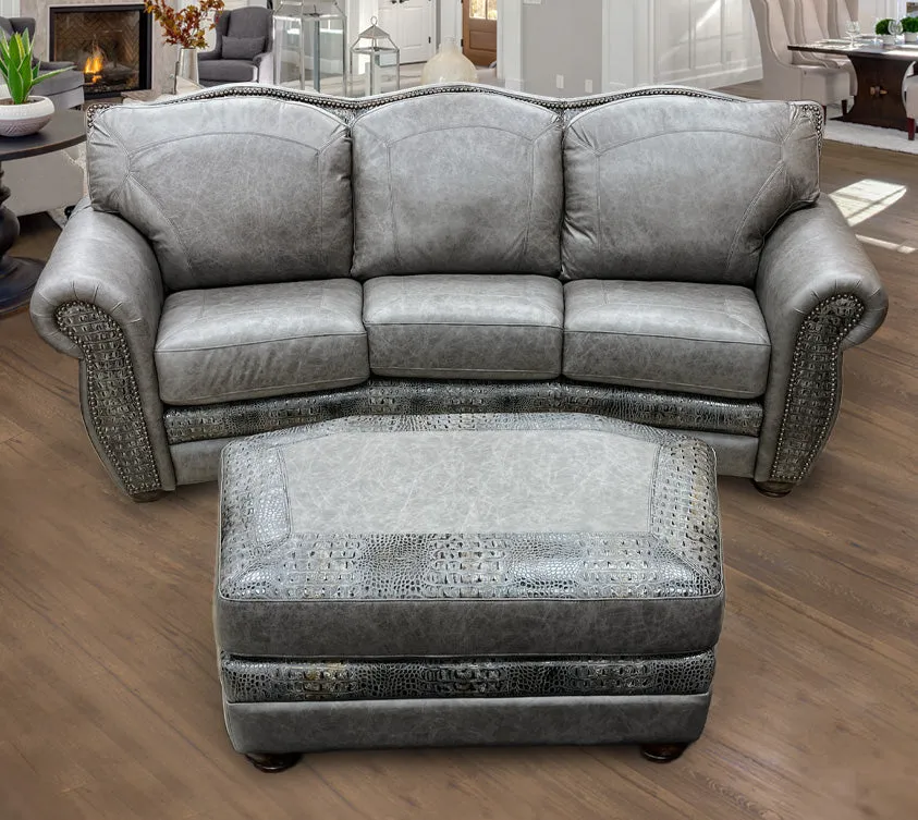 Custom Curved El Dorado Sofa in Fargo Gray & Aged Gator Gray