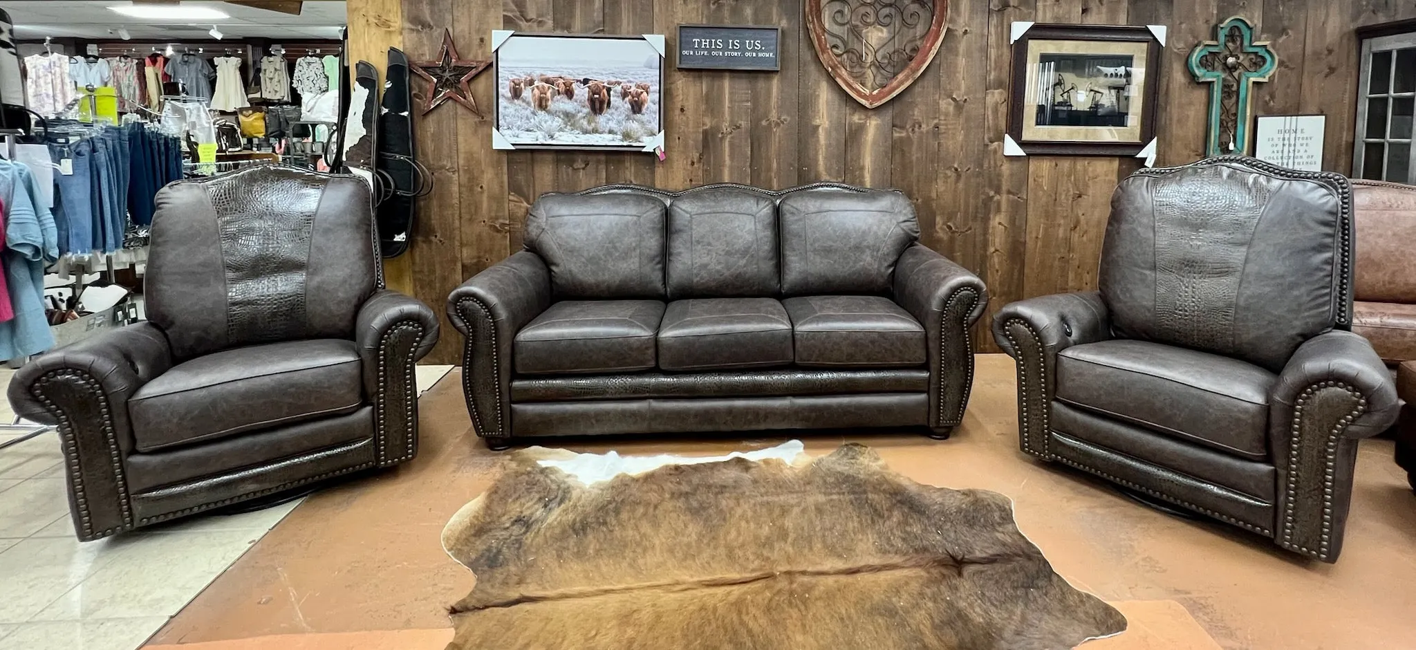 Custom El Dorado Deep-Set Straight Sofa in Fargo TX and Saddle Croc