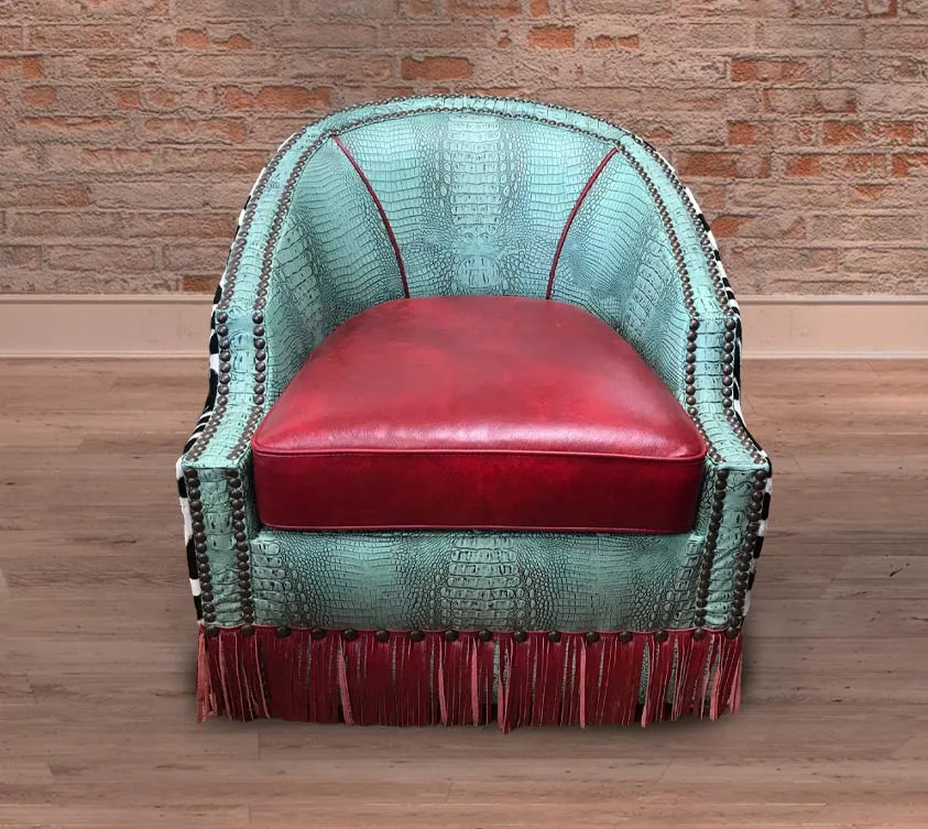 Custom Houston Chair in Pomegranate Red, Croc Turquoise & Zebra