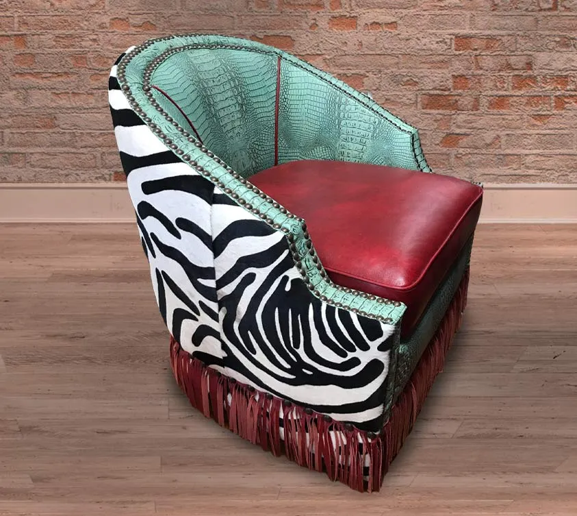 Custom Houston Chair in Pomegranate Red, Croc Turquoise & Zebra