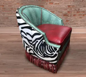 Custom Houston Chair in Pomegranate Red, Croc Turquoise & Zebra