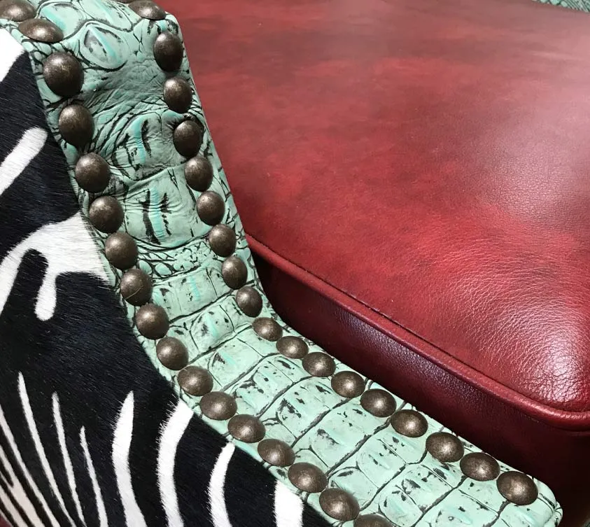 Custom Houston Chair in Pomegranate Red, Croc Turquoise & Zebra