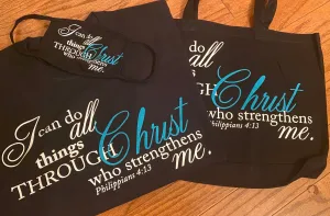 Custom I can do All things through Christ that Strengthens Me matching tote bag, mask, and tshirt