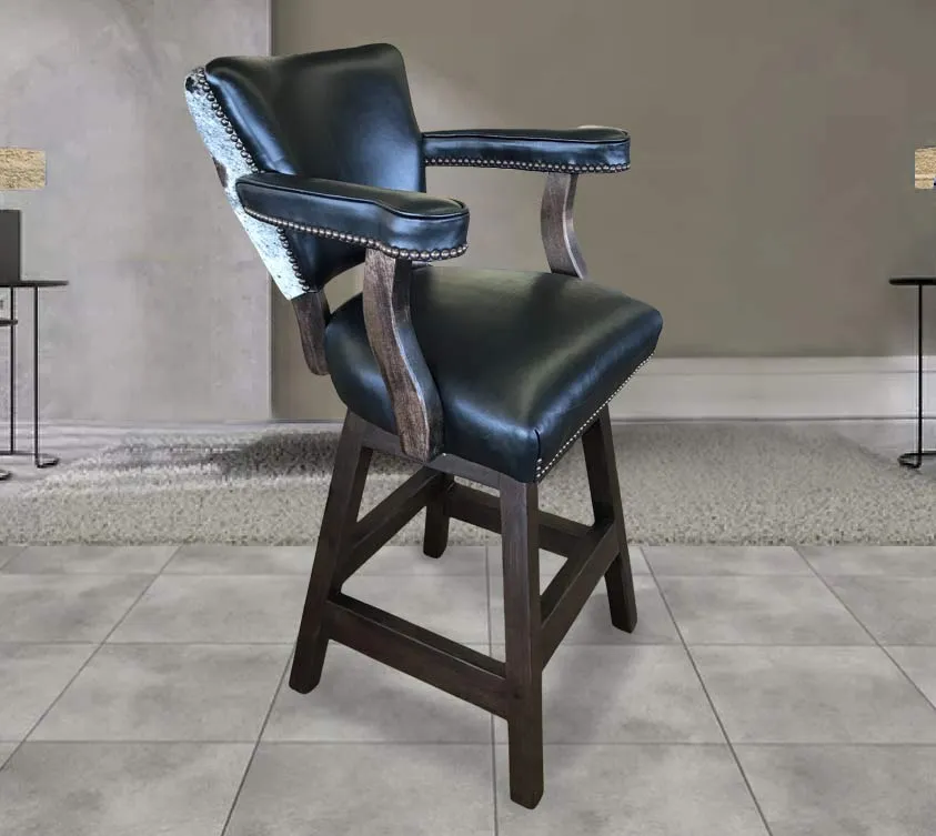 Custom Leather Barstool in Black & Cowhide