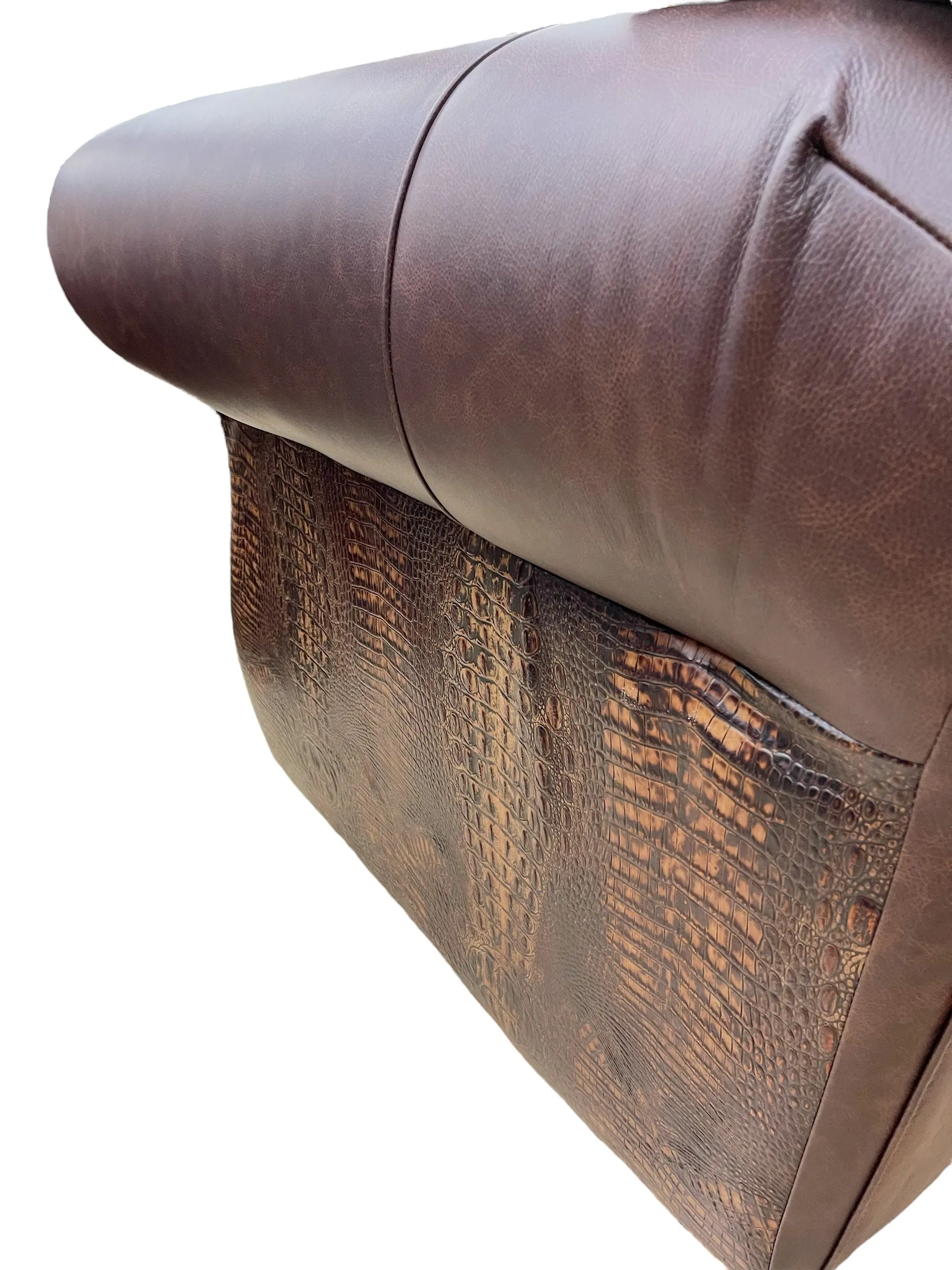 Custom Silverado Swivel, Rocker Recliner in Fargo Brown and Copper Gator Leather