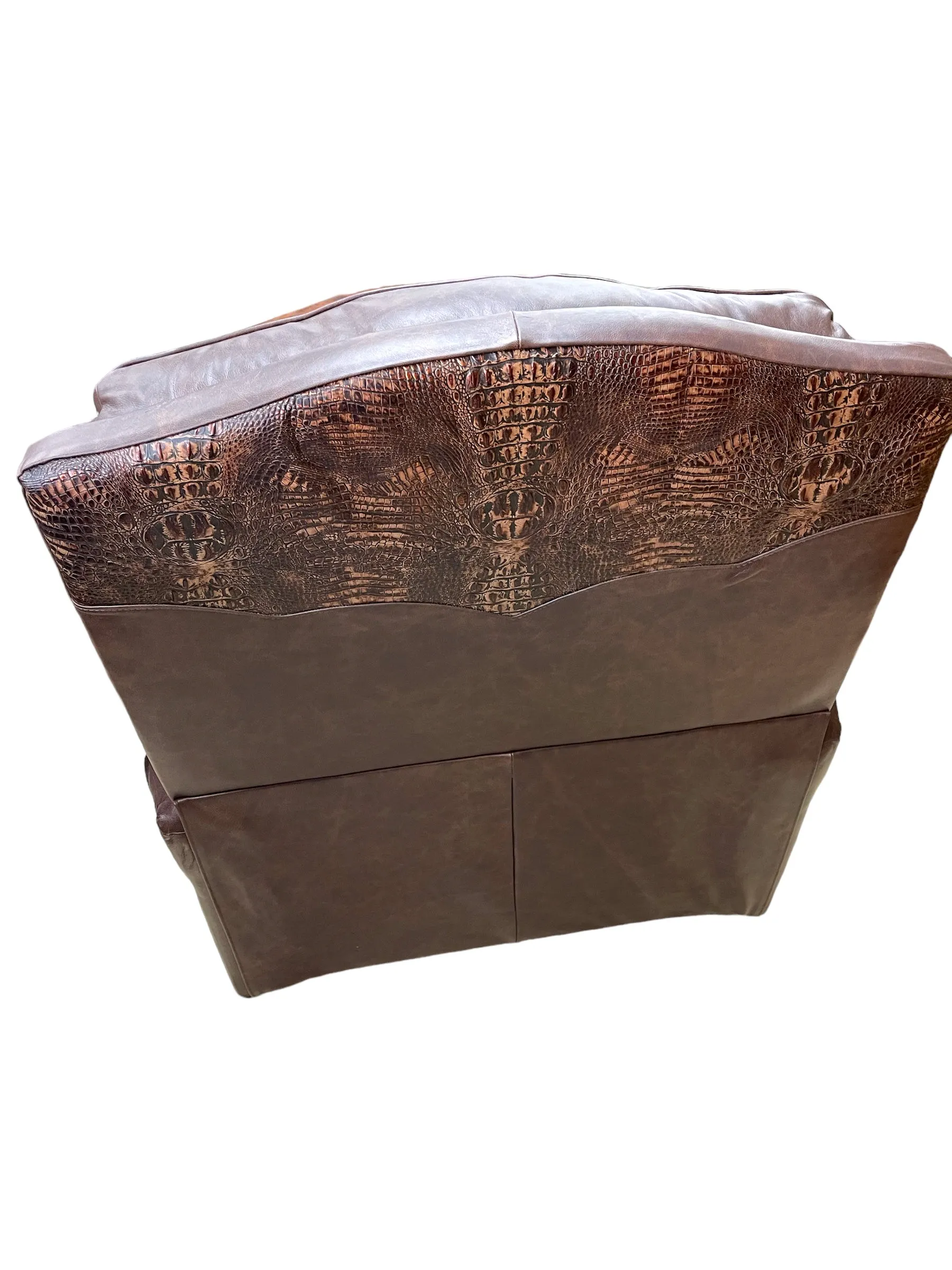 Custom Silverado Swivel, Rocker Recliner in Fargo Brown and Copper Gator Leather