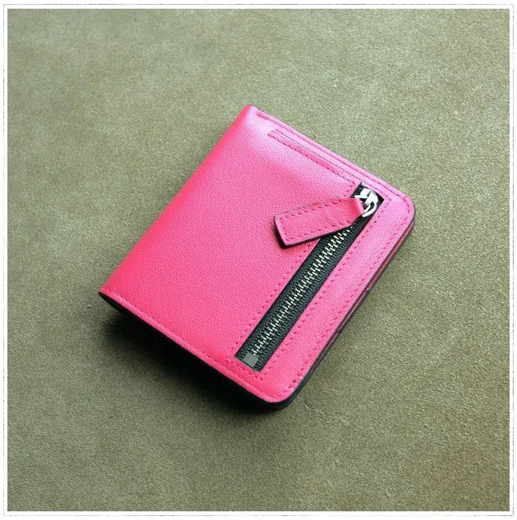 Cute Women Rose Red Leather Small Bifold Wallet Billfold Wallet with Coin Pocket For Women