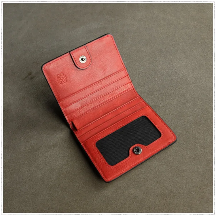 Cute Women Rose Red Leather Small Bifold Wallet Billfold Wallet with Coin Pocket For Women
