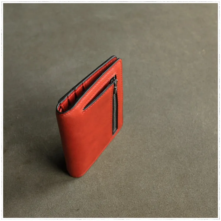 Cute Women Rose Red Leather Small Bifold Wallet Billfold Wallet with Coin Pocket For Women