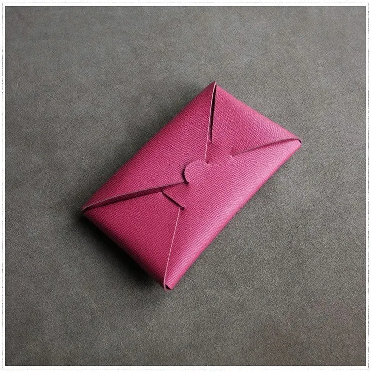 Cute Womens Green Leather Envelope Wallet Slim Clutch Purse Checkbook Long Wallet for Women