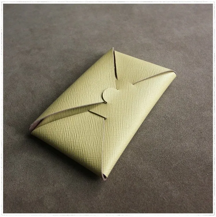 Cute Womens Green Leather Envelope Wallet Slim Clutch Purse Checkbook Long Wallet for Women