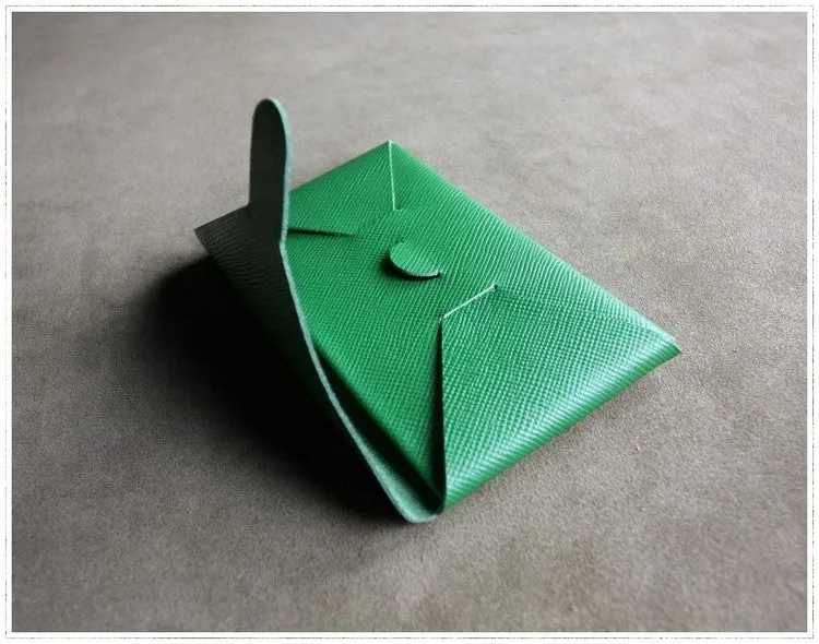 Cute Womens Green Leather Envelope Wallet Slim Clutch Purse Checkbook Long Wallet for Women