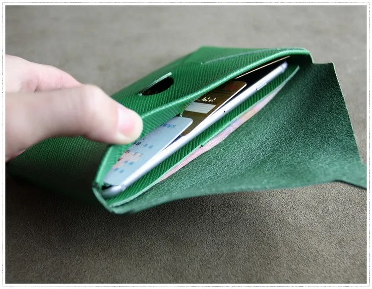 Cute Womens Green Leather Envelope Wallet Slim Clutch Purse Checkbook Long Wallet for Women
