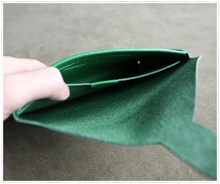Cute Womens Green Leather Envelope Wallet Slim Clutch Purse Checkbook Long Wallet for Women