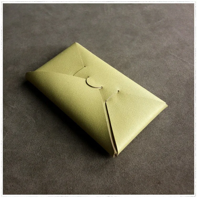 Cute Womens Green Leather Envelope Wallet Slim Clutch Purse Checkbook Long Wallet for Women