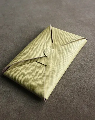 Cute Womens Green Leather Envelope Wallet Slim Clutch Purse Checkbook Long Wallet for Women