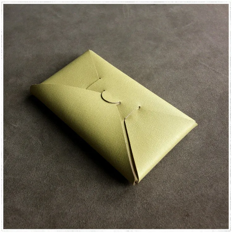 Cute Womens Green Leather Envelope Wallet Slim Clutch Purse Checkbook Long Wallet for Women