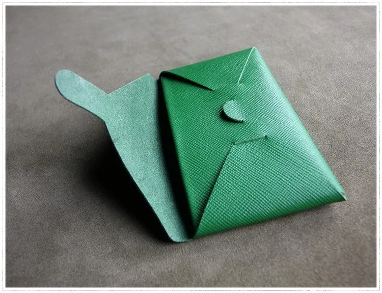 Cute Womens Green Leather Envelope Wallet Slim Clutch Purse Checkbook Long Wallet for Women