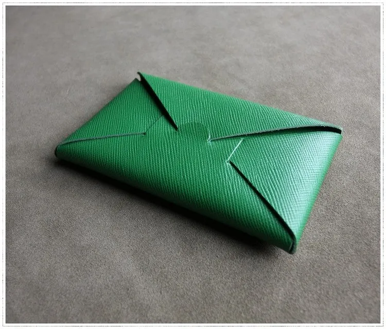 Cute Womens Green Leather Envelope Wallet Slim Clutch Purse Checkbook Long Wallet for Women