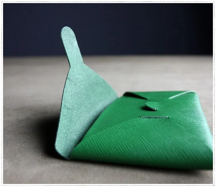 Cute Womens Green Leather Envelope Wallet Slim Clutch Purse Checkbook Long Wallet for Women