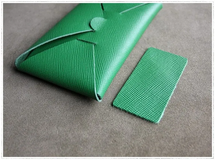 Cute Womens Green Leather Envelope Wallet Slim Clutch Purse Checkbook Long Wallet for Women
