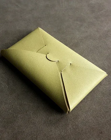 Cute Womens Green Leather Envelope Wallet Slim Clutch Purse Checkbook Long Wallet for Women