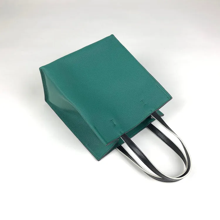 Cute Womens Khaki Leather Tote Bag Best Tote Handbag Small Shopper Bag Purse for Ladies