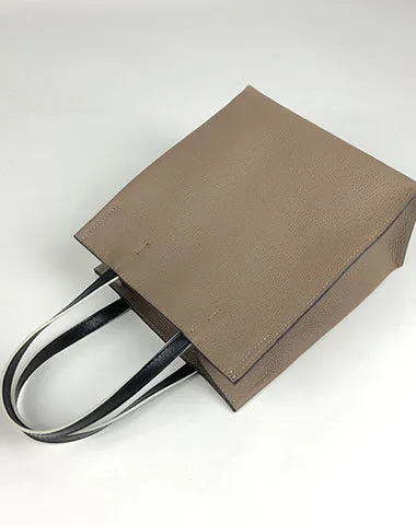 Cute Womens Khaki Leather Tote Bag Best Tote Handbag Small Shopper Bag Purse for Ladies