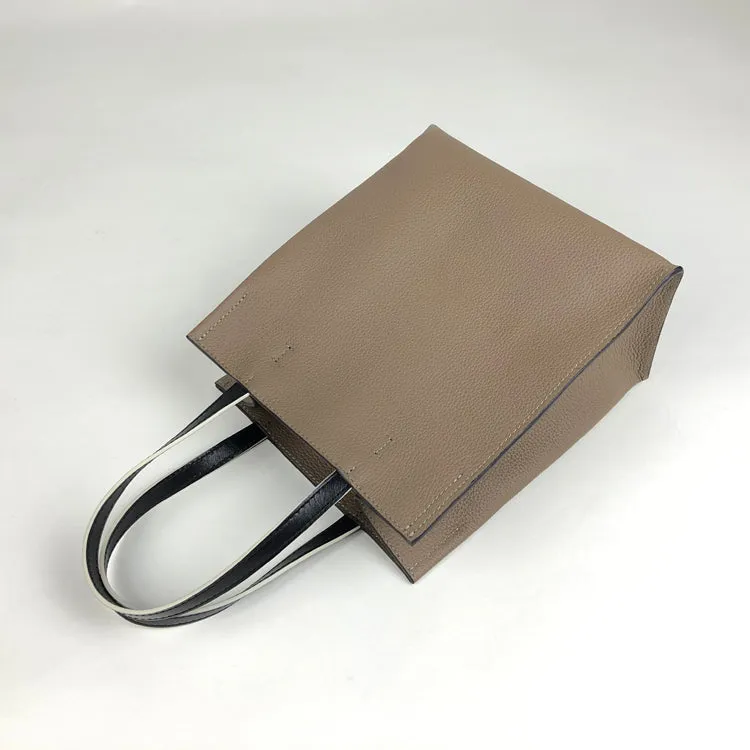Cute Womens Khaki Leather Tote Bag Best Tote Handbag Small Shopper Bag Purse for Ladies