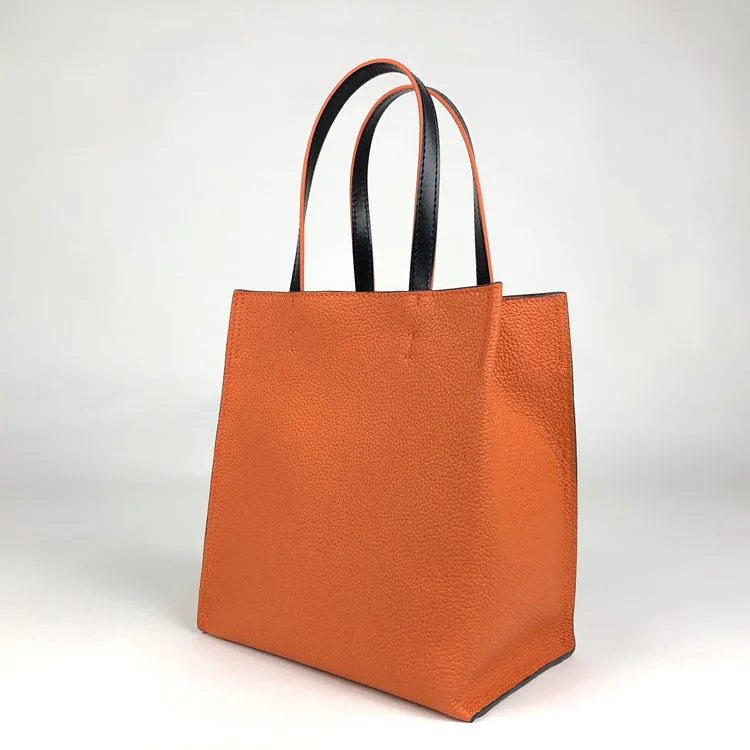 Cute Womens Khaki Leather Tote Bag Best Tote Handbag Small Shopper Bag Purse for Ladies