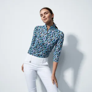 Daily Sport Digne Blue Abstract  Print Mesh 3/4 Sleeve Polo