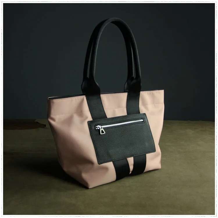 Dark Blue Womens Nylon Shopper Tote Womens Nylon Shoulder Tote Pink Nylon Handbag Purse for Ladies