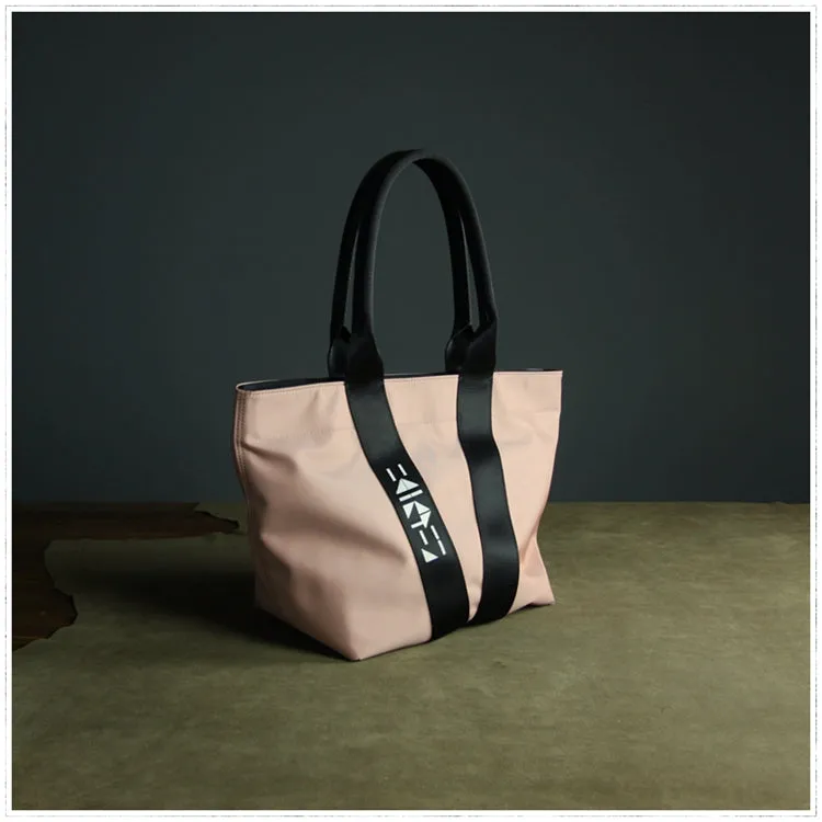 Dark Blue Womens Nylon Shopper Tote Womens Nylon Shoulder Tote Pink Nylon Handbag Purse for Ladies