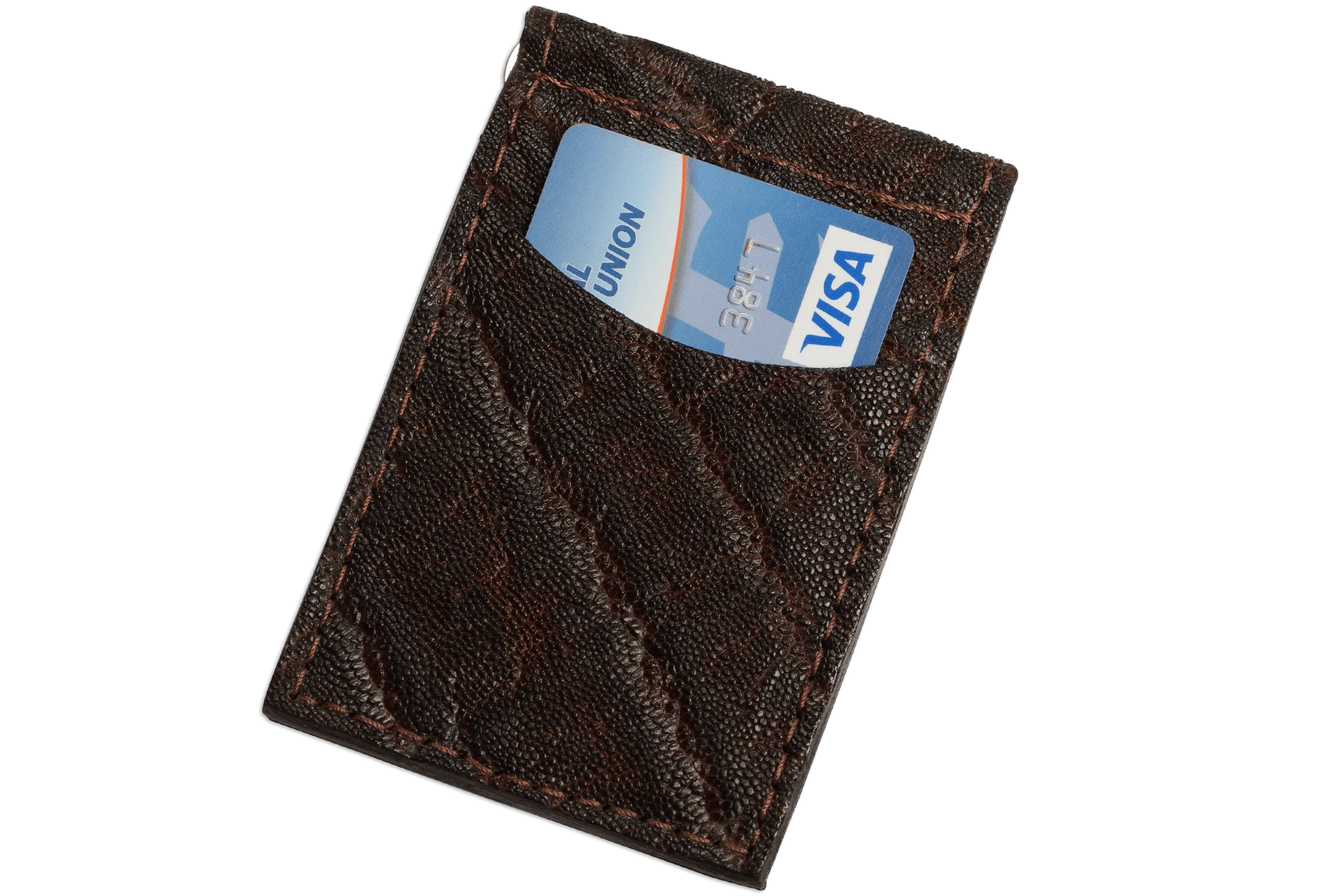 Dark Brown Elephant Bifold Slim Profile Wallet With Money Clip