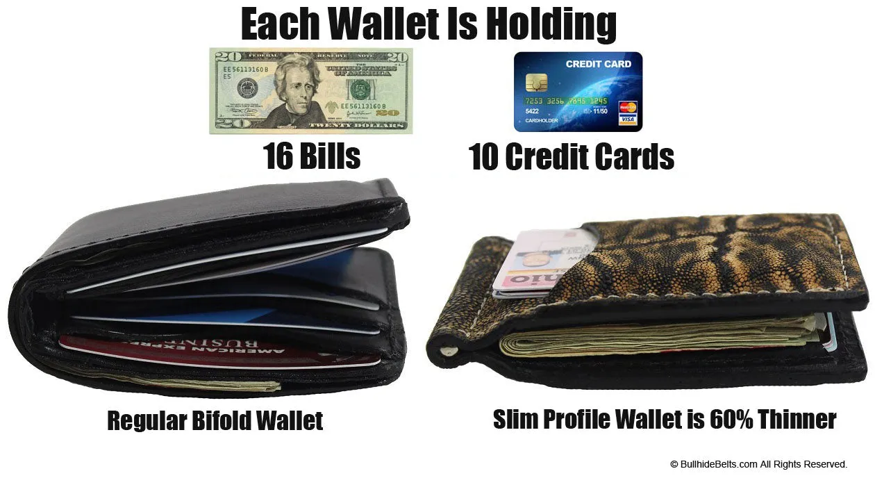 Dark Brown Elephant Bifold Slim Profile Wallet With Money Clip