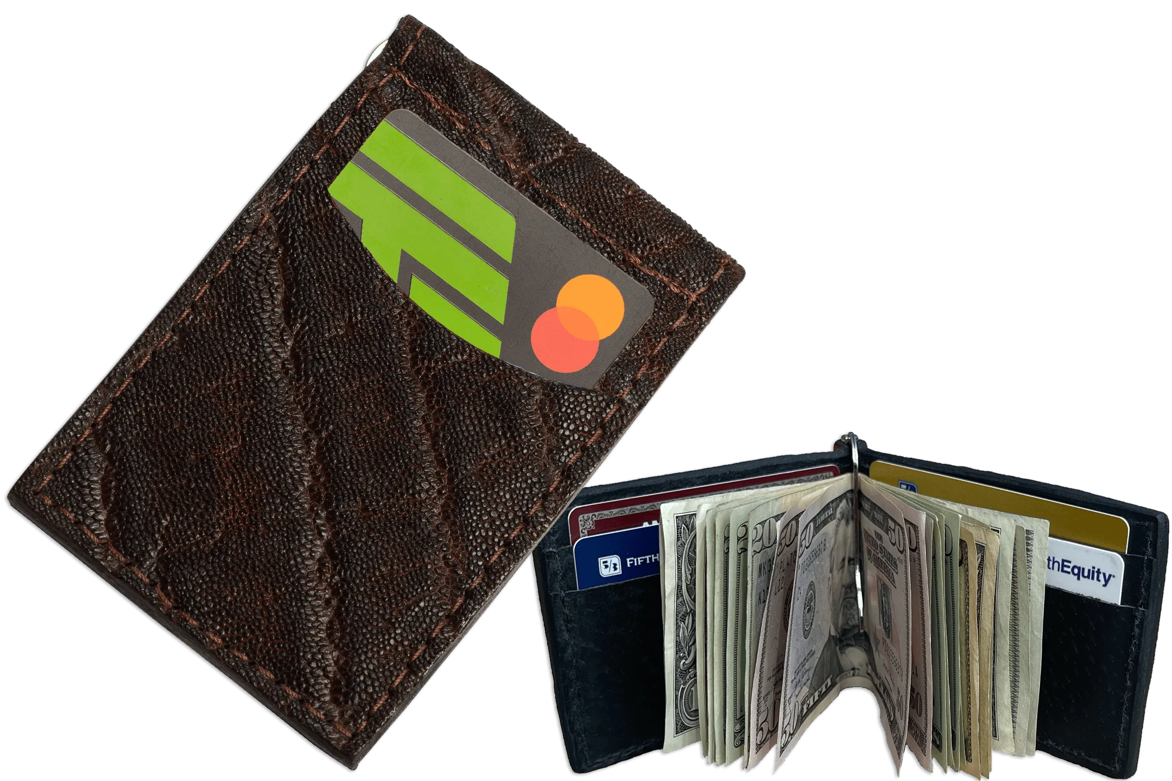 Dark Brown Elephant Bifold Slim Profile Wallet With Money Clip
